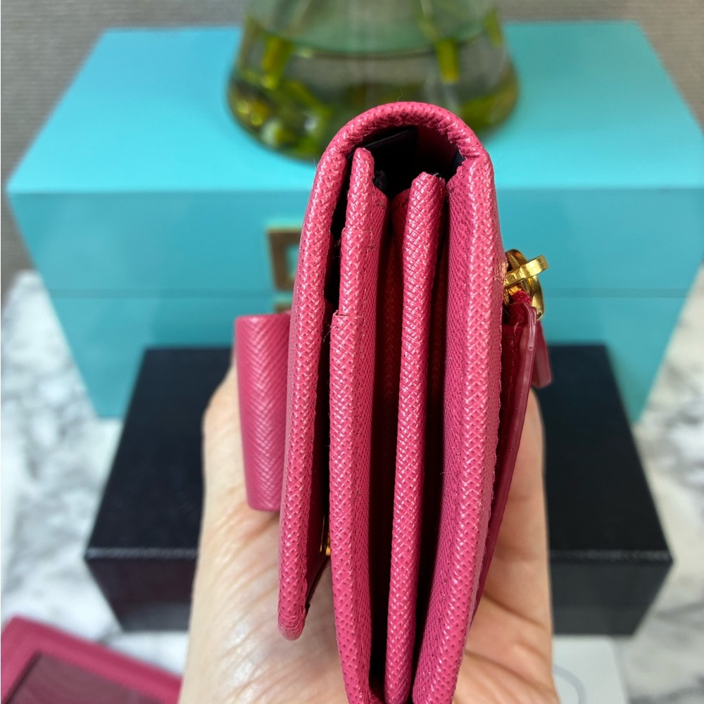 Prada Peonia Pink Saffiano Leather Bow Snap Wallet - NWT Authentic w/ Box - Picture 4 of 15